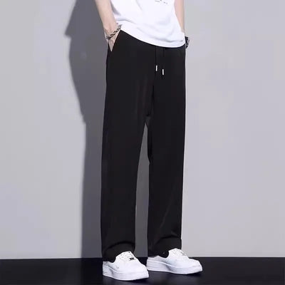 New 2025 Men's Ice Silk Qui Dry Casual Pants Thin Straight Leg Loose Drapey Spor Summer Long Trousers Everyday Wear