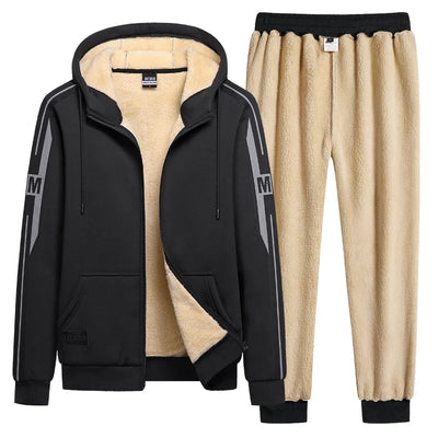 Winter Men Set Warm Thick Hooded Jacket+Pants 2pc Sets Men Lamb Cashmere Hoodies Zipper Tracksuit Man Sports Suit Plus Size 9XL