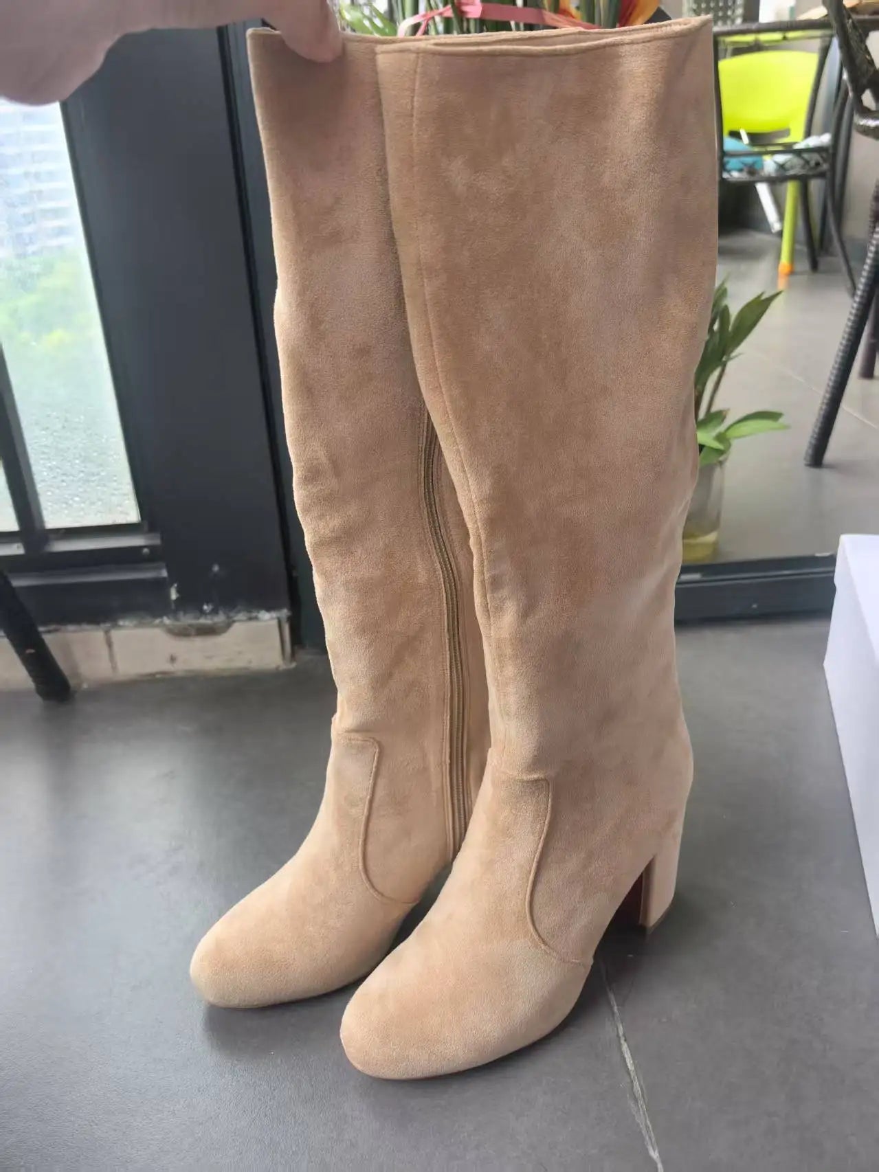 Suede Winter Long Booties Sexy Round Toe Flannel Boats Zipper Leather Knee-High Boots Women High Heel Designer Style Botas Mujer