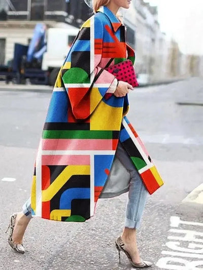 2025 Autumn/Winter New Women's Flare Sleeve Jacket Loose-Fit Printing Long-Sleeve Coat Windbreaker For Juniors Fashion