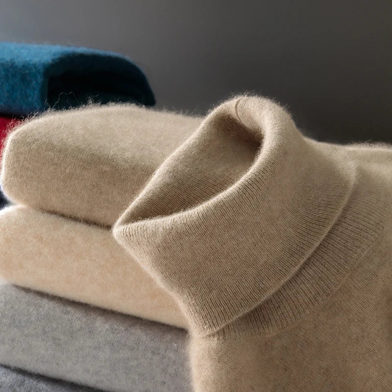 Fall/Winter 12-Needle Flat Lapel 100% Pure Wool Men's Long Sleeve Pullover Knitted Bottoming Shirt Inside