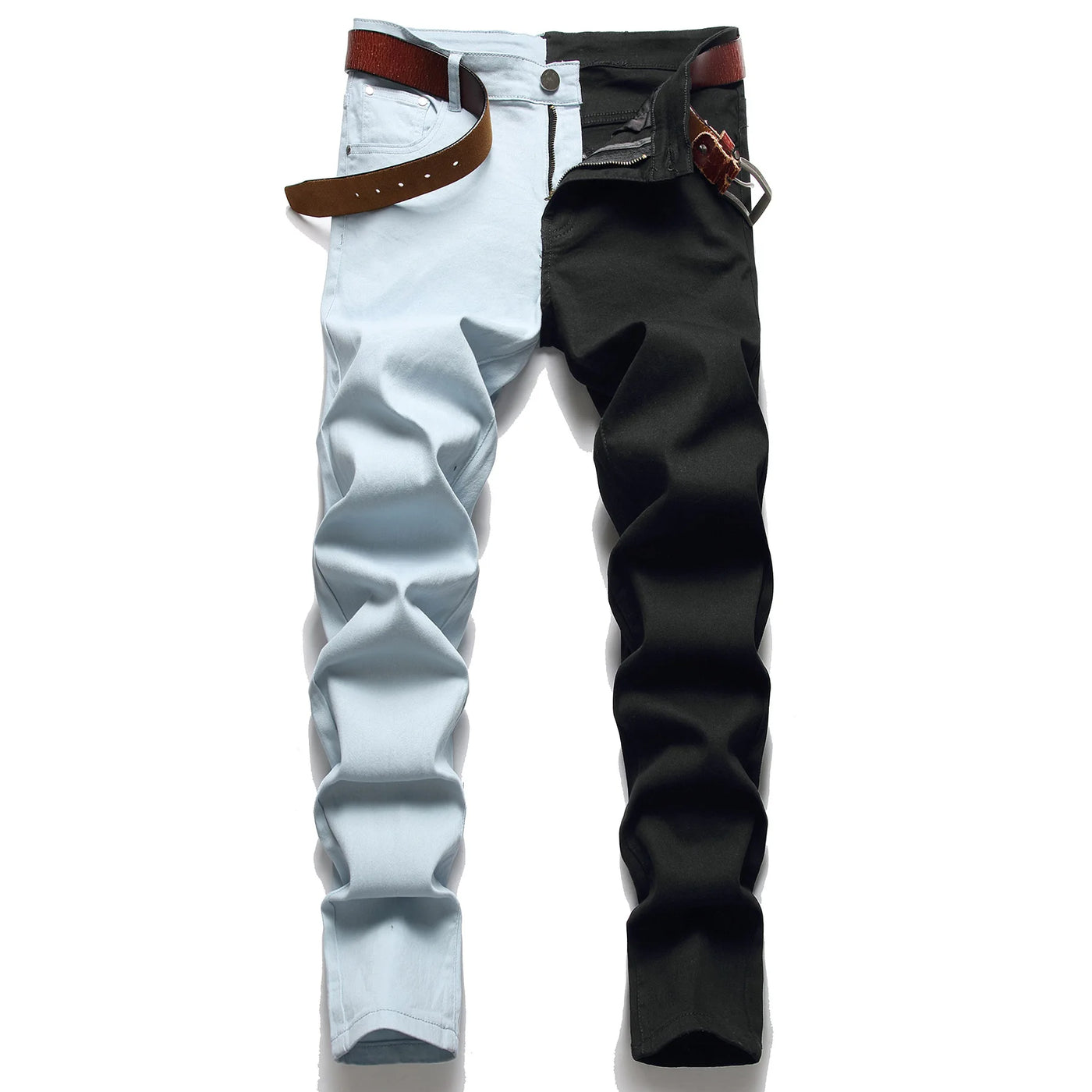 New Men 2022 American Style Fashion Stitching Two-color Yellow and Red Trend Stretch Jeans Male Trousers Denim Pants