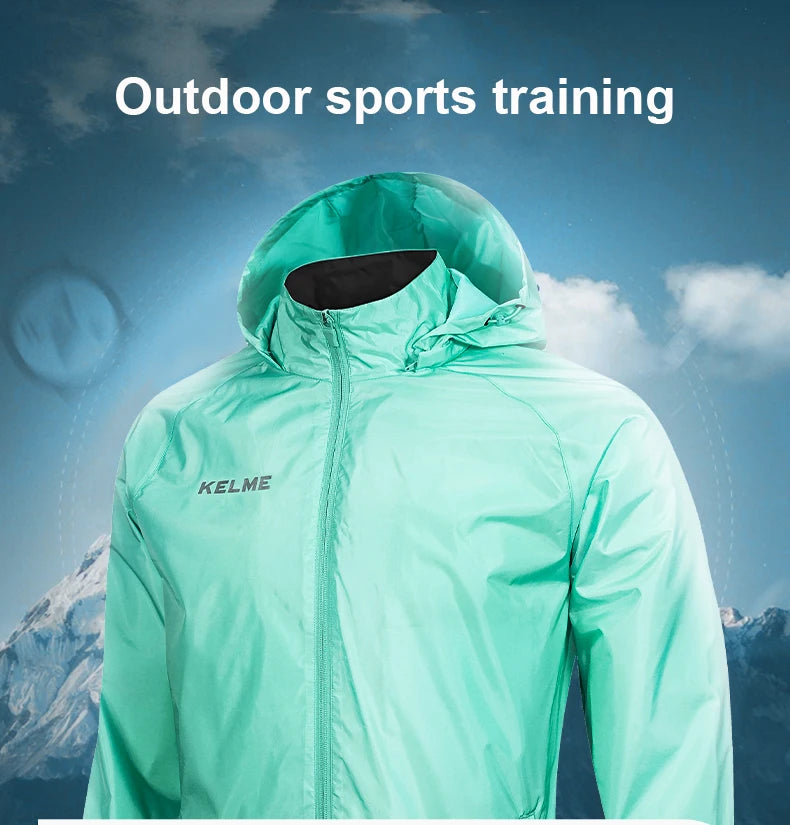 KELME Men's Waterproof Jacket  Windbreaker Soccer Training Lightweight  Training  Outwear Quick Dry Coat  8163WT1001