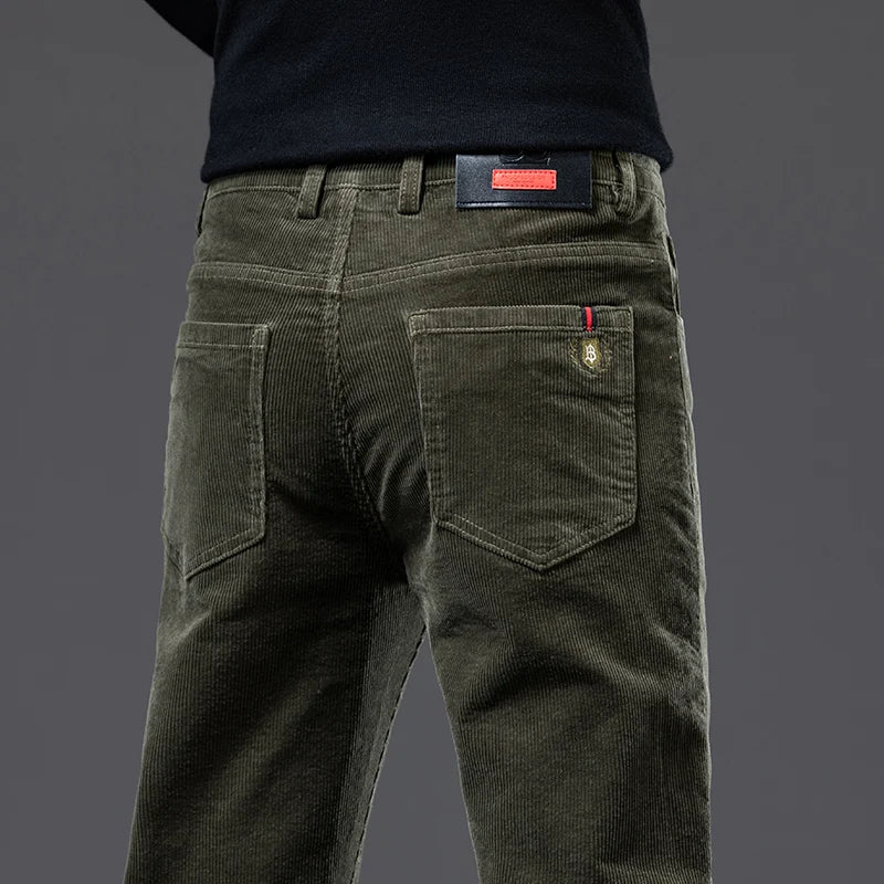 High Quality Corduroy Fabric Men's Business Casual Trousers Autumn Winter Style Small Straight Slim Versatile Cargo Pants