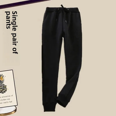 Plus Size Women's Autumn/Winter New Fleece-Lined Thickened Sportsuit Loose-Fit Slimming Casual 2-Piece Set Stylish