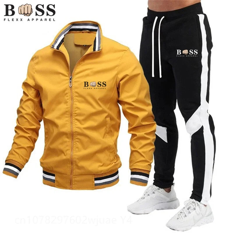 2025 New Men's Suit Clothing Men's One-Piece Sports Shirt + Sports Pants One-Piece Sports Shirt with Zipper Collar Synthetic Spo