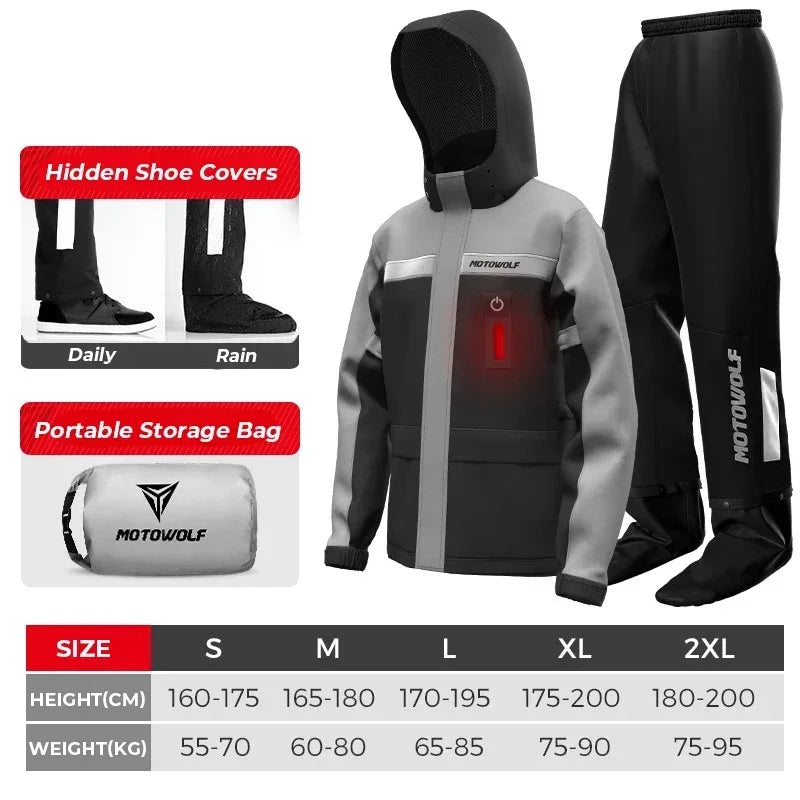 Raincoat Suit LED Alert Waterproof Cap Rain Jacket Pants Split Reflective Impermeable Outdoor Motorcycle Riding Cycling UTV ATV