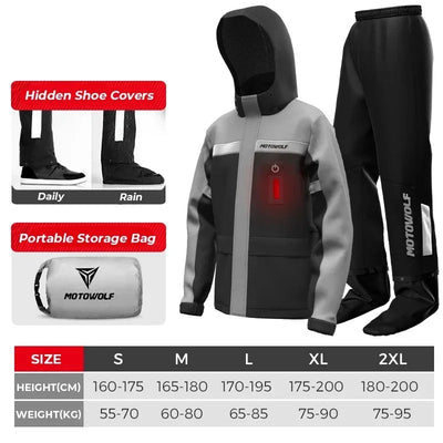 Raincoat Suit LED Alert Waterproof Cap Rain Jacket Pants Split Reflective Impermeable Outdoor Motorcycle Riding Cycling UTV ATV