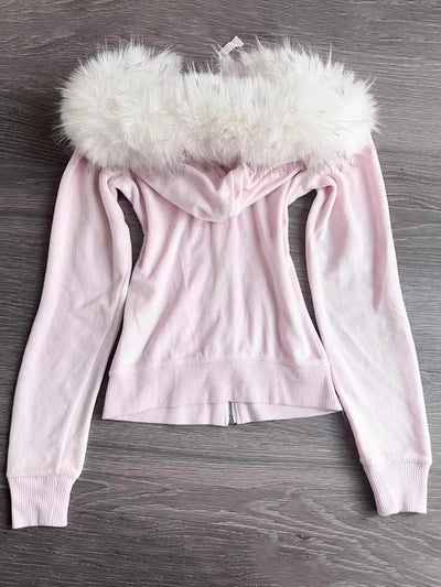 Millennial y2k vintage Spice girl slim slim waist pink zipper hooded hoodie jacket female autumn/winter design sense woolly hat