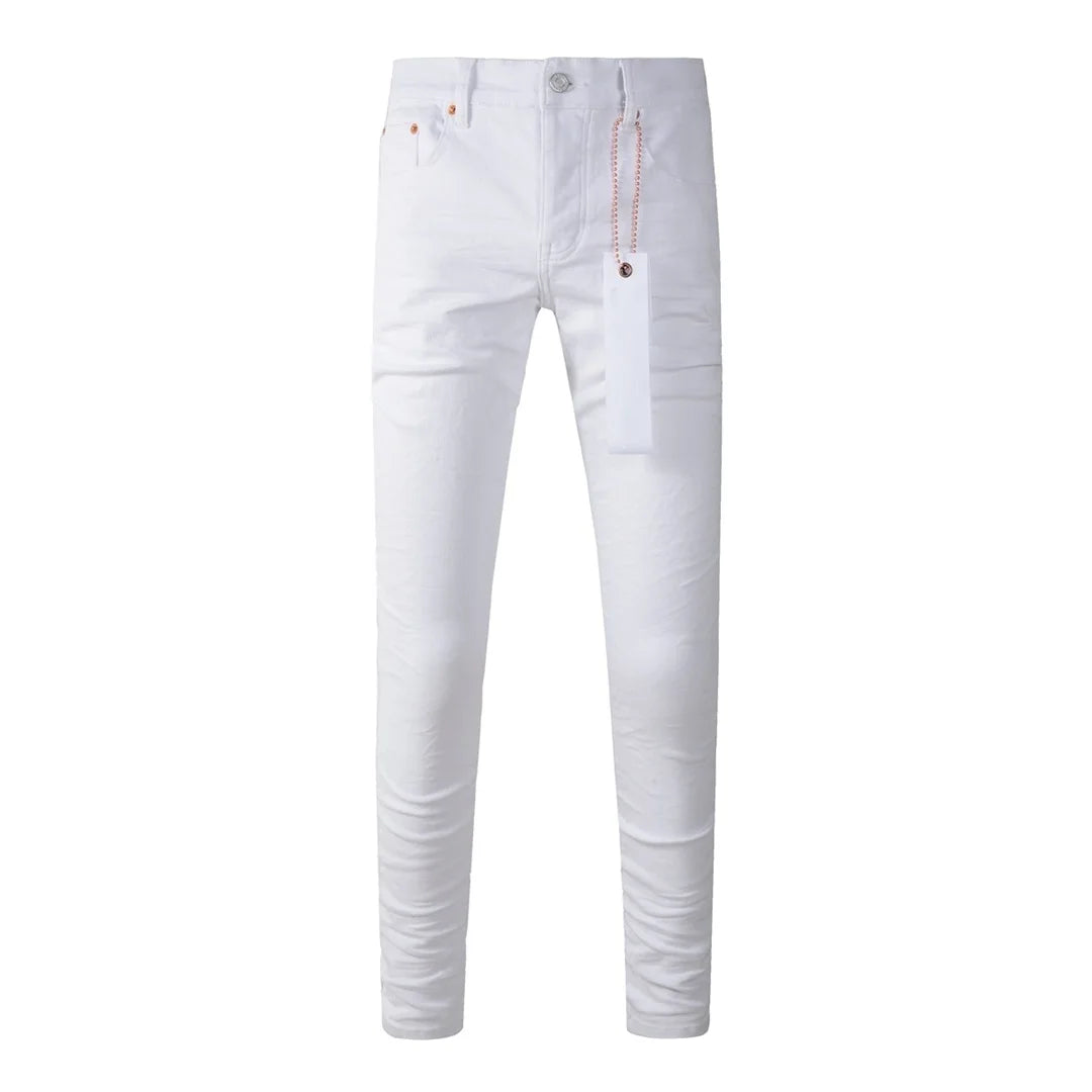 Americans High Street Trendy Men's Jeans Low Rise Stretch PantsSkinny Button Fly Ripped Retro Hold Trousers