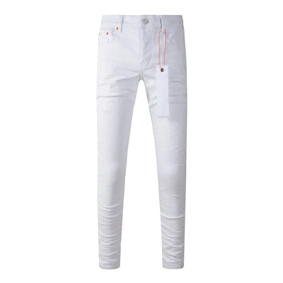Americans High Street Trendy Men's Jeans Low Rise Stretch PantsSkinny Button Fly Ripped Retro Hold Trousers