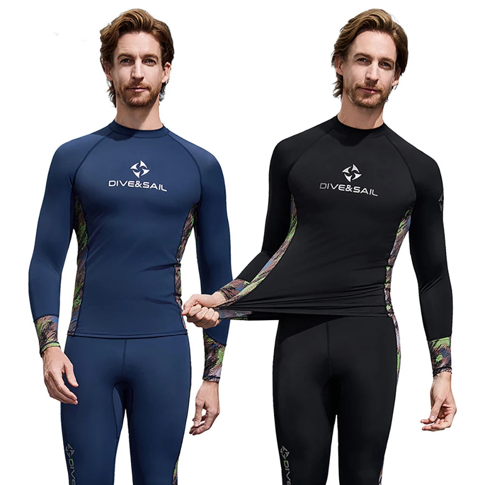 Men Women Surf Sunscreen Diving Skin Protection T-Shirt Swimsuit Long-Sleeve Swimming Floating UV Protection Lycra Diving Tops