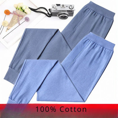 100% Cotton Thermal Underwear Bottoms Autumn Men's Pure Cotton Warm Pants High Waist Warm Loose Pants Knitted Pants