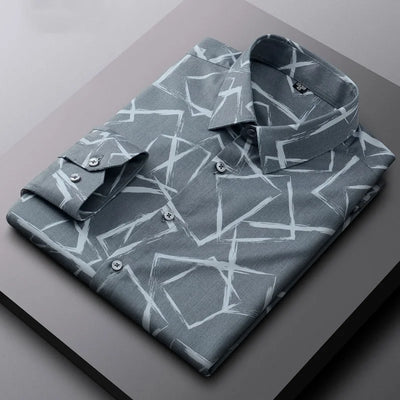 Spring and Autumn new bamboo fiber long sleeve shirt business slim shirt Men's clothing Men's long sleeve printed striped shirt