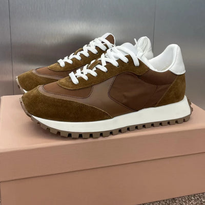 2025 New Arrival Spring Real Leather Round-Toe Thick Sole Lace-Up Casual Shoes Sewing Tennis Shoes Sneakers Shoes Bota Feminina