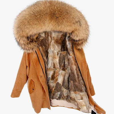 MAOMAOKONG 2022 Winter Parkas With Natural Real Raccoon Fur Collar Women Fur Coat CorduroyWarm Long Jacket Female Clothing