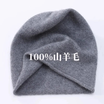 High Quality Pure Cashmere Hat Men Women Autumn Winter Warm Knit Curled Cold Wool Cap Male Casual Classic Solid Beanie Couple
