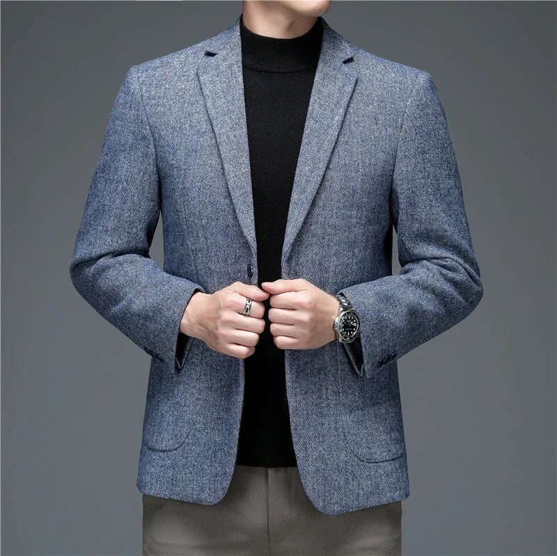 2024 Autumn and Winter New Top Quality Sheep Wool Fashion Business  Blazers JacketsClassic Menswear Casual Gray Blue Blazer