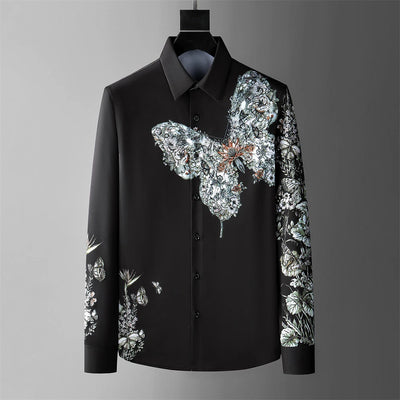 Autumn and winter fashion shirts floral button black and white shirts casual menswear clothing shirts social party luxury new