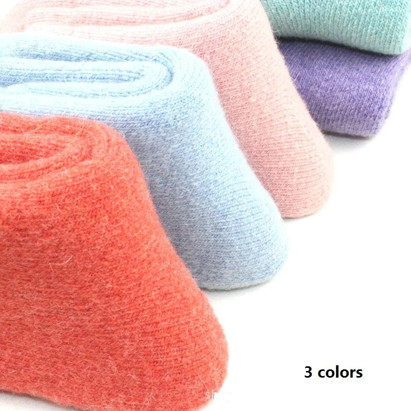 3 pairs 2025 winter new Thick wool socks women's winter tube terry socks solid color ladies super thick warm snow socks