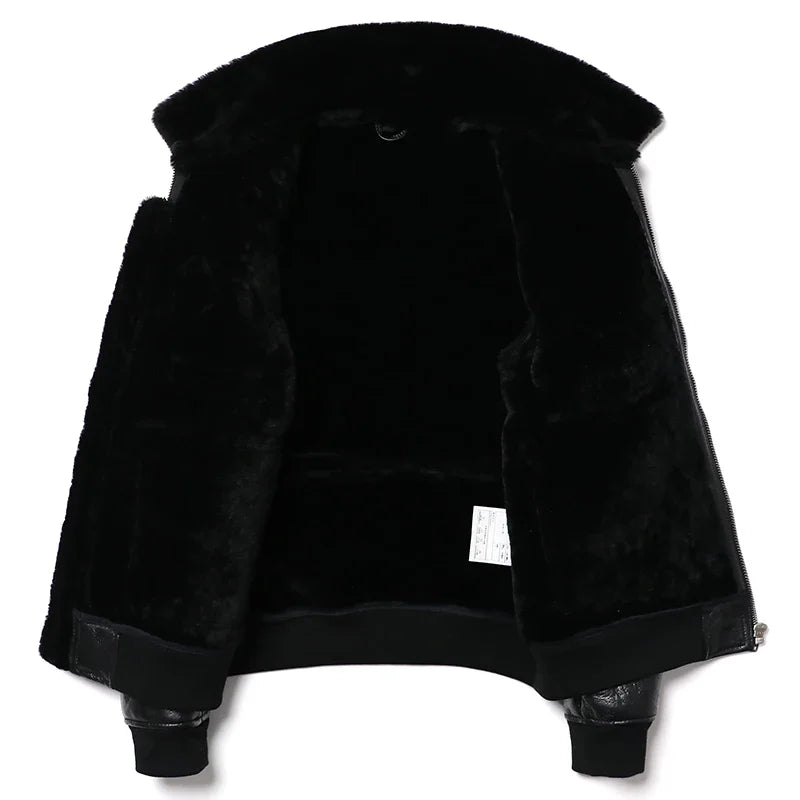 New Air Force Black Shearling Wool Fur Sheepskin Leather Jacket Men Genuine Leather Coat Warm Winter Clothing Motorcycle Jackets