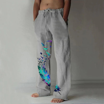 Men's Casual Print Dstring Trousers Comfortable Elastic Waist Long Pants Youth Faion Spor Straight Leg All Season