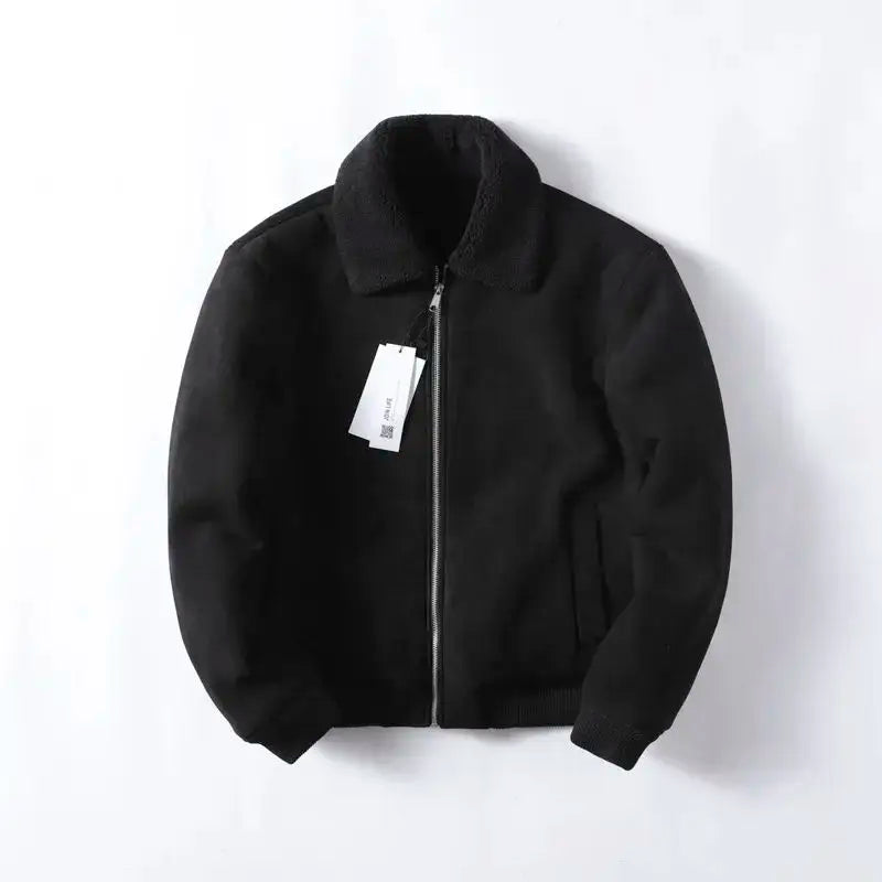 Autumn Winter Men's Casual Thiened Fce Zipper Collar Cardigan Jaet Leather Fur Inteated Outerwear Stand Fit Youth...