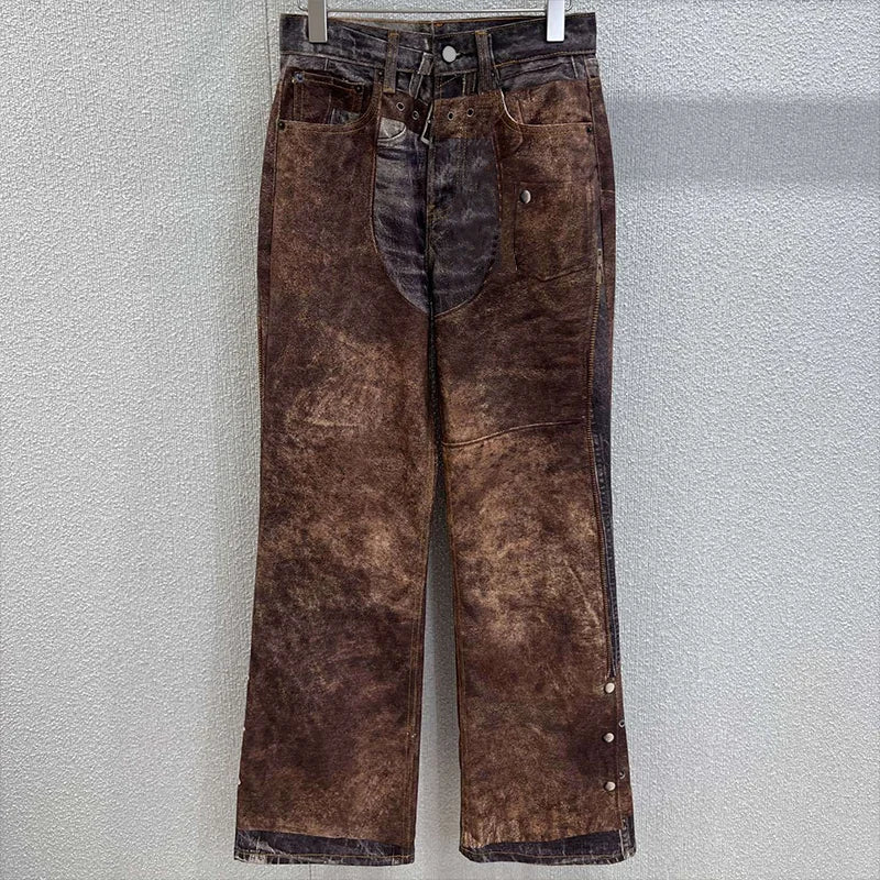 High-quality women's jeans new illusion print mid-rise straight-leg denim pants are trendy and loose-fitting 2591961