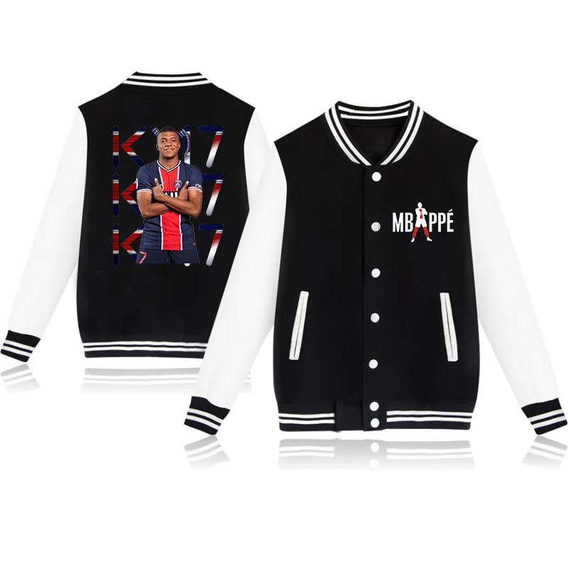 New Cool Mbappé Pattern Printed Baseball Shirt Outdoor Street Mbappé Sweatshirt Jacket Top