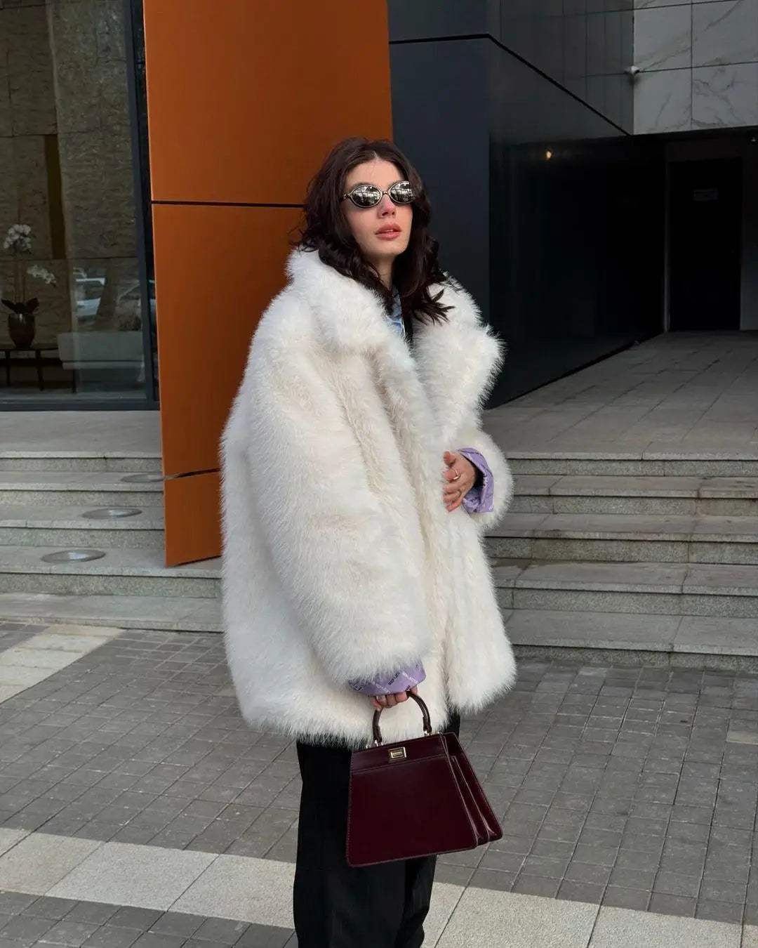 Luxury Faux Fur Women's Coat Turn down Collar Long Sleeve Button Pocket Soft Overcoat Thick Warm Winter Outerwear for Ladies