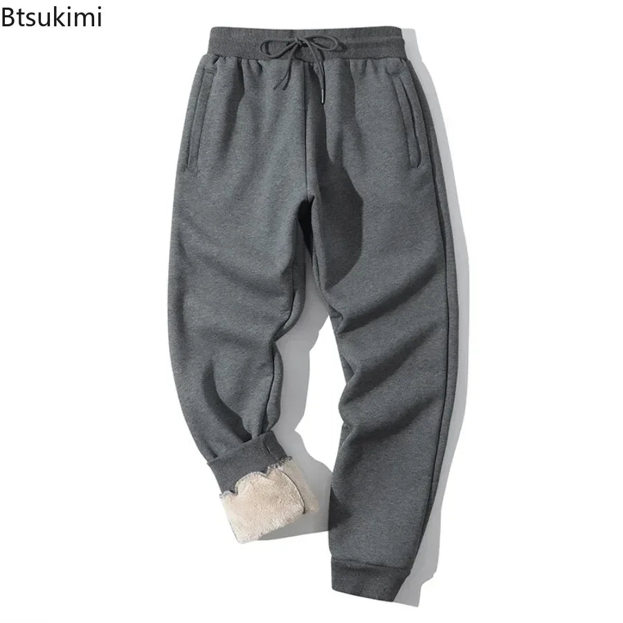 New 2025 Winter Sherpa Lined Pants Men's Thicken Thermal Jogging Sweatpants Elastic Waist Fleece Casual Trouser with Drawstring