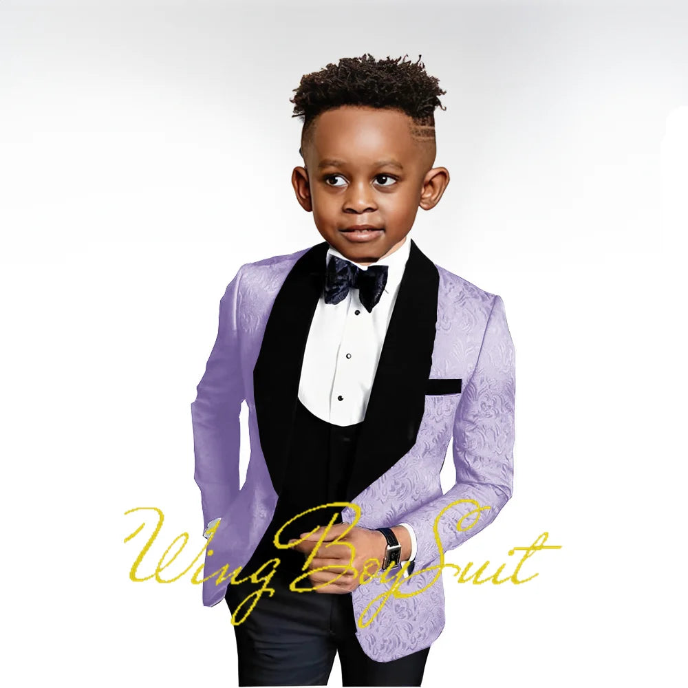 2023 New Boys Suit Wedding Tuxedo Three-piece Suit Floral Jacket Pants Vest Formal Party Kids Clothes