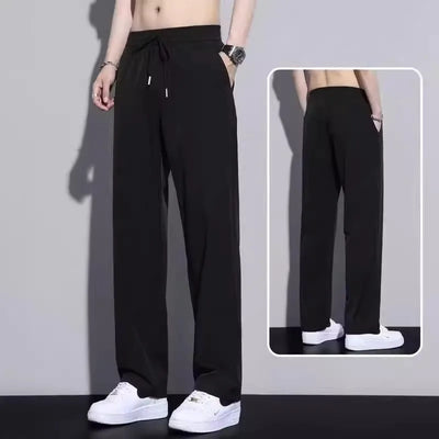 New 2025 Men's Ice Silk Qui Dry Casual Pants Thin Straight Leg Loose Drapey Spor Summer Long Trousers Everyday Wear