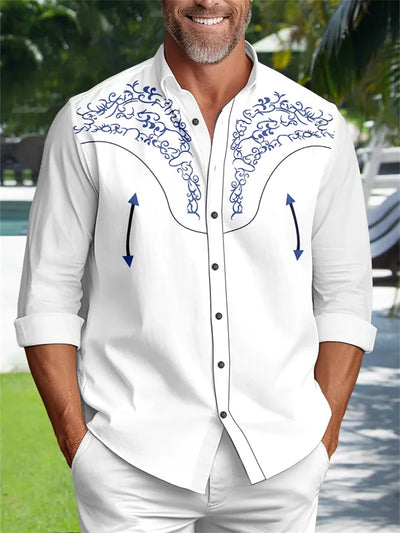 Exquisite gradient pattern men's shirt luxurious 3D printed shirt casual loose long sleeved lapel