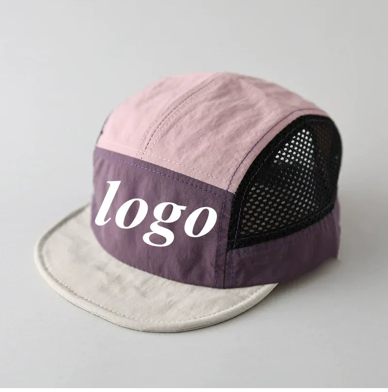 Custome Logo 5-Panel Baseball Cap For Men And Women Outdoor Breathable Mesh Flat Brim Sun Hat Hiking Camping Sports Snapback Hat