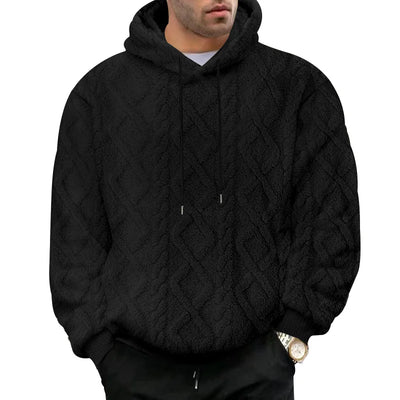 Autumn and winter leisure men's high street jacquard double-sided velvet hooded sports trend pullover sweater jacket