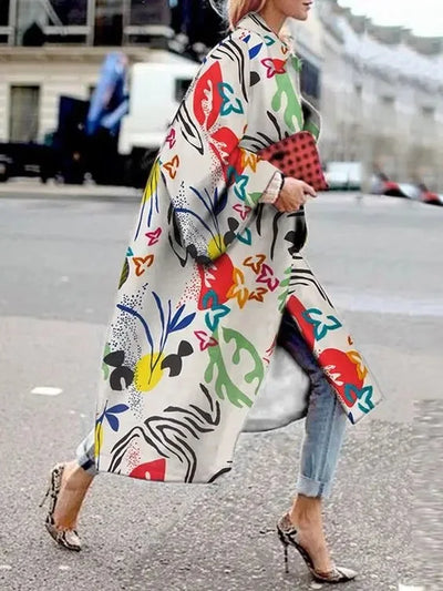 2025 Autumn/Winter New Women's Flare Sleeve Jacket Loose-Fit Printing Long-Sleeve Coat Windbreaker For Juniors Fashion