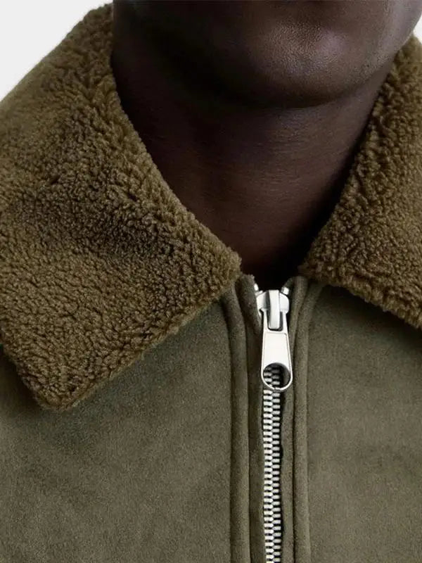 Autumn Winter Men's Casual Thiened Fce Zipper Collar Cardigan Jaet Leather Fur Inteated Outerwear Stand Fit Youth...