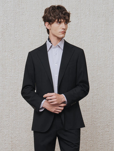Men's Black 97% Wool Suit Set - Easy Care Business & Wedding Blazer with Dress Pants, Versatile Office-to-Event Formal Attire