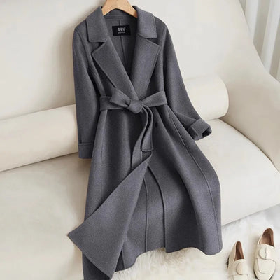 Red Double-sided cashmere Coat Women's 2025 New Autumn Winter high-end Woolen Coats With belt Temperament Long Overcoat Female