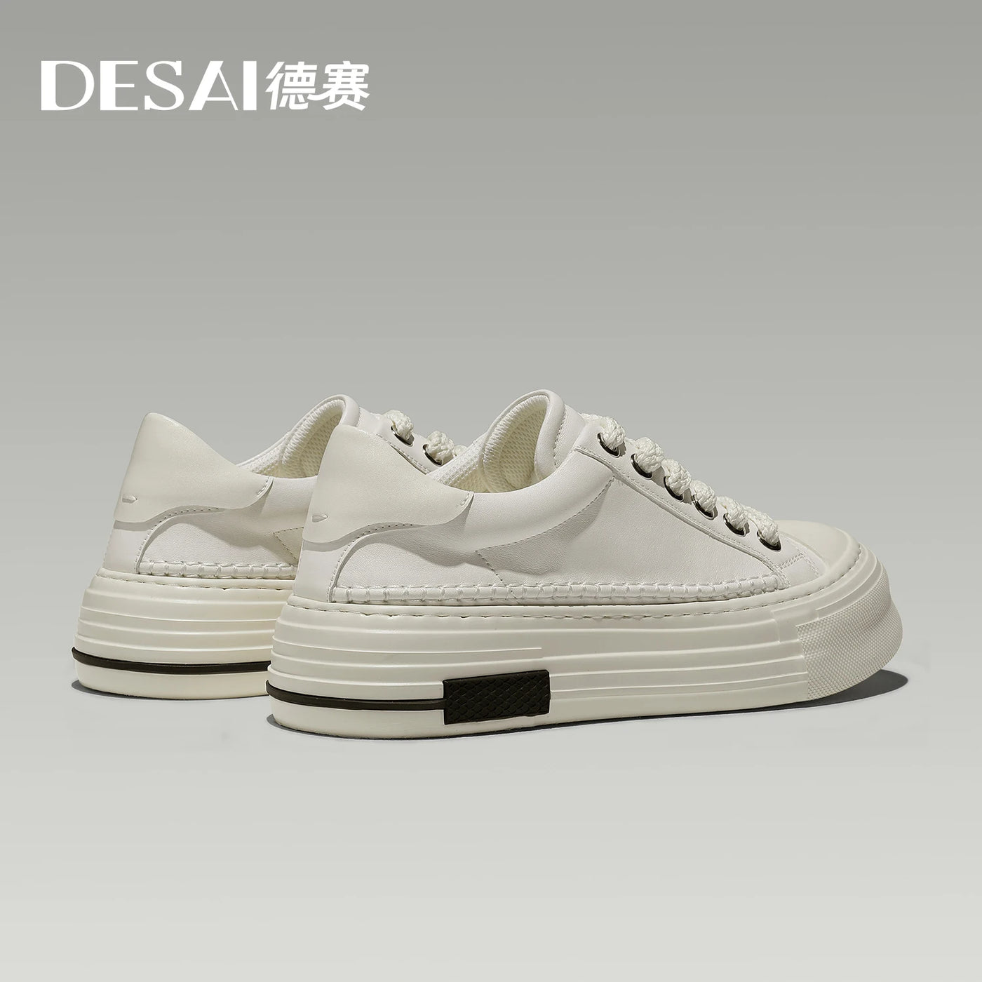 DESAI Breathable leisure shoes thick-soled high-top men's shoes versatile genuine leather white shoes for men