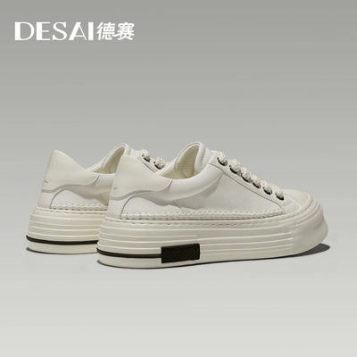 DESAI Breathable leisure shoes thick-soled high-top men's shoes versatile genuine leather white shoes for men