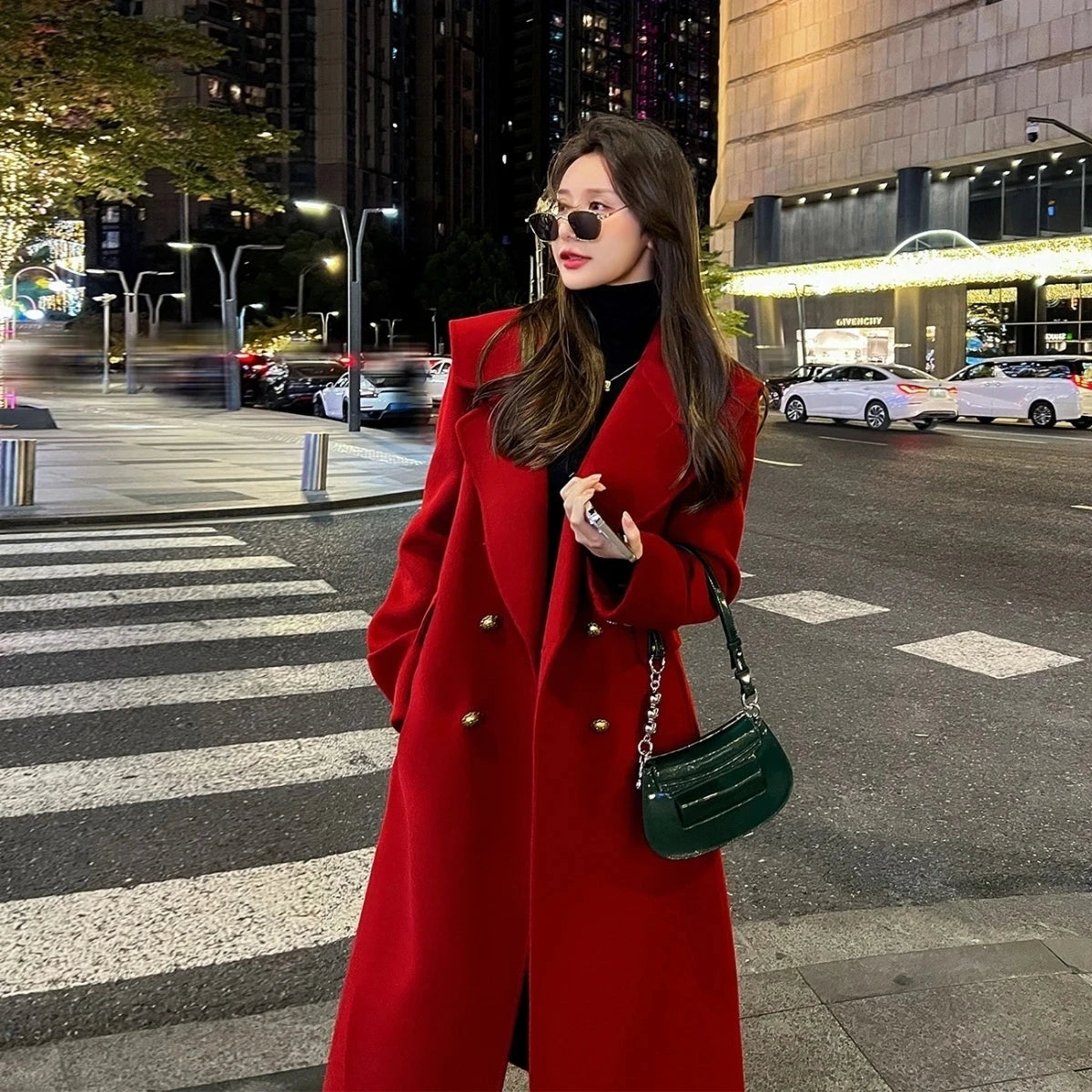 Autumn Winter Female Medium Long Styles Outwear Korean Ladies Long Sleeves Woolen Top 2024 Women Solid Color Wool Blend Jacket