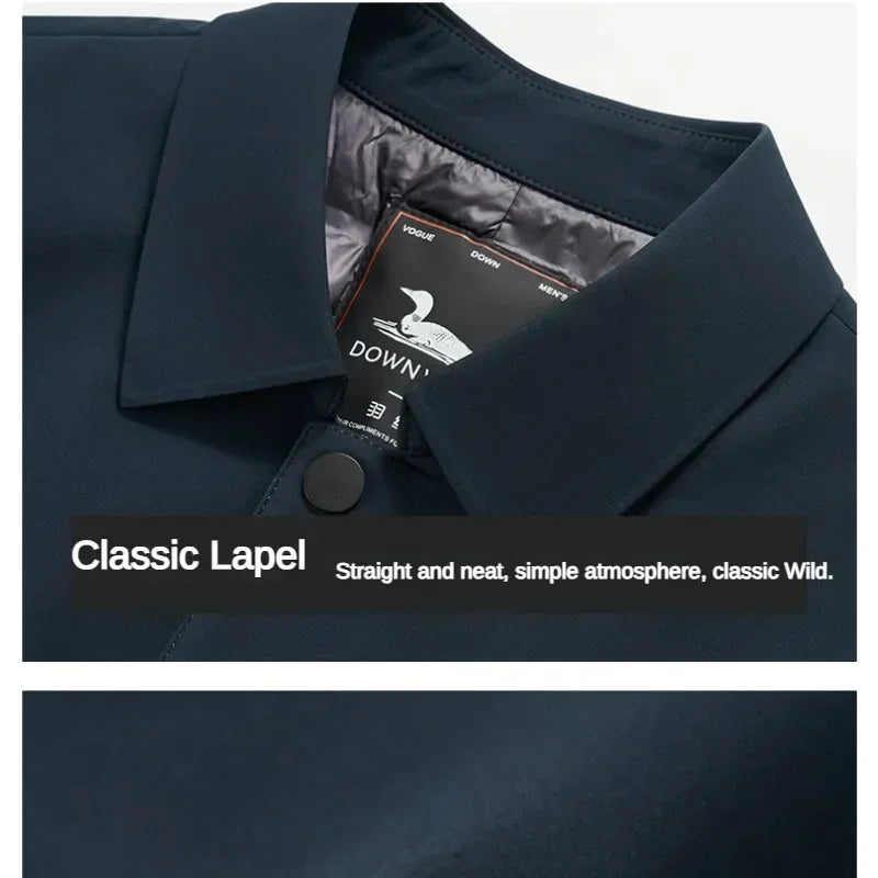 High-end Down Jacket Men's Winter Business Casual Mid-length Lapel 90 White Duck Down Parka Luxury Male Clothes Thick Warm Coat