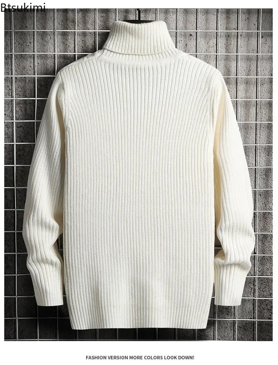 2025 Men's Winter Warm Turtleneck Sweaters Knitted Thick Pullover Casual Sweaters High Neck Knited Solid Color Jumpers for Men