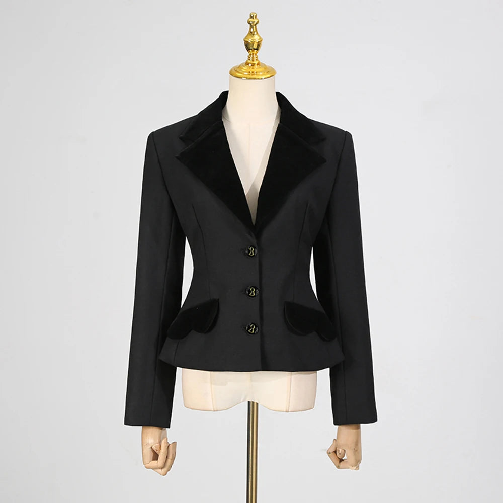 VGH Chic Simming Two Piece Set for Women Lapel Long Sleeve Patchwork Metal Buckle Tunic Coat Long Trousers Outfits Female New