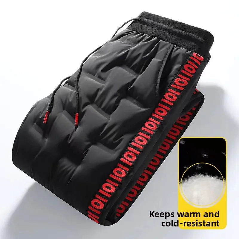 Men's down Cotton Pants Winter Outdoor Wear Elastic Waist Du down Fce Lined Warm Casual Large Size Long Trousers