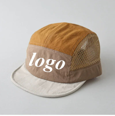 Custome Logo 5-Panel Baseball Cap For Men And Women Outdoor Breathable Mesh Flat Brim Sun Hat Hiking Camping Sports Snapback Hat