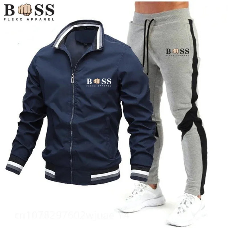 2025 New Men's Suit Clothing Men's One-Piece Sports Shirt + Sports Pants One-Piece Sports Shirt with Zipper Collar Synthetic Spo