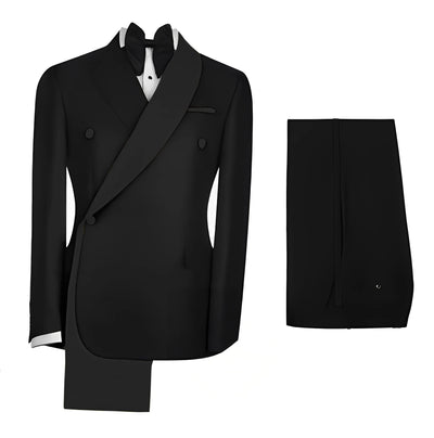 Fashionable Men's Suit 2 piece Set Black Jacket With Gold Collar Wedding Groom Tuxedo Classic Men's Tailored Blazer Pants